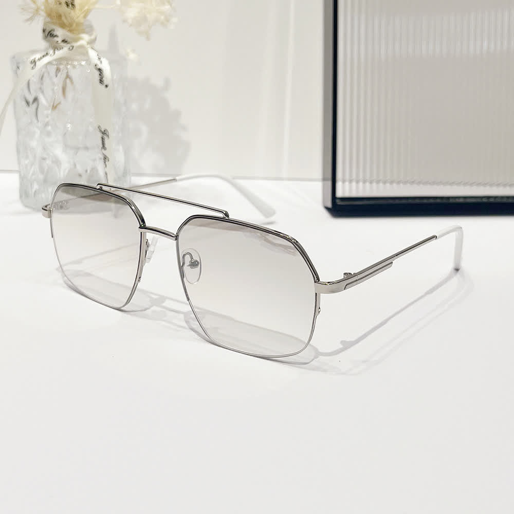 Trendy Retro Semi-Rimless Double Bridges Aviator Sunglasses