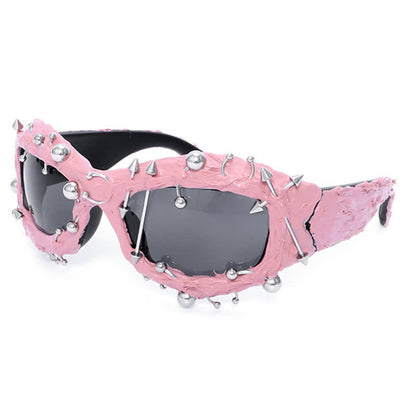 CyberPunk Style Irregular Shaped Rivet Decor Sunglasses for Party