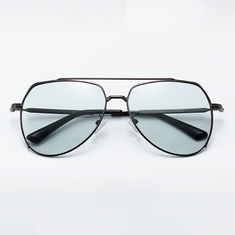 Polarized Photochromic Double Bridges Aviator Sunglasses for Driving