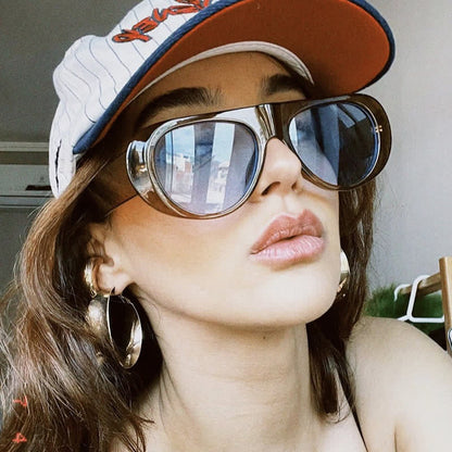 Oval Frame Wide Temples Vintage Aviator Sunglasses