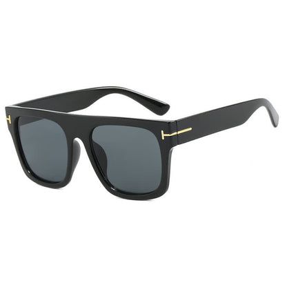 'T' Design Square Frames Oversized Black Sunglasses