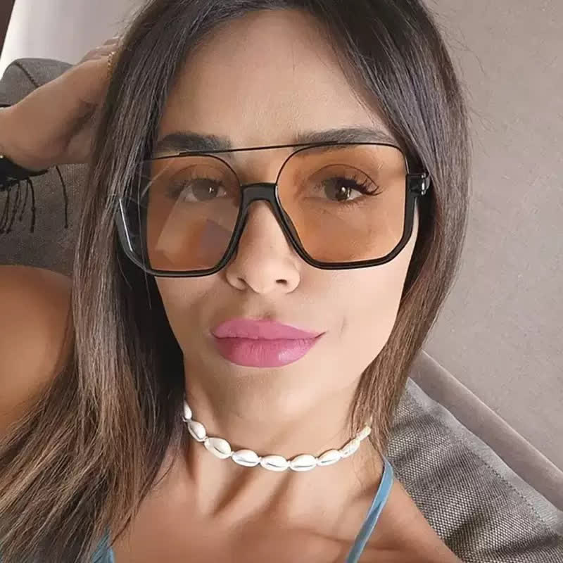 Unisex Double Bridges Square Frame Semi-Rimless Sunglasses