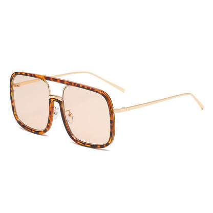 Tortoise Pattern Flat Top Square Frame Double Bridges Sunglasses