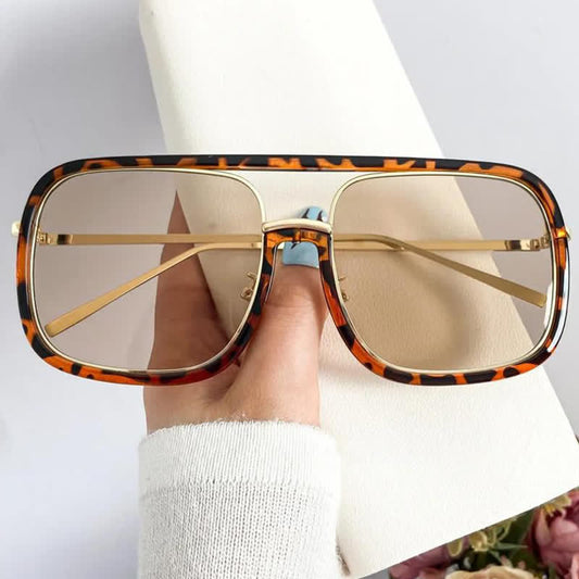 Tortoise Pattern Flat Top Square Frame Double Bridges Sunglasses