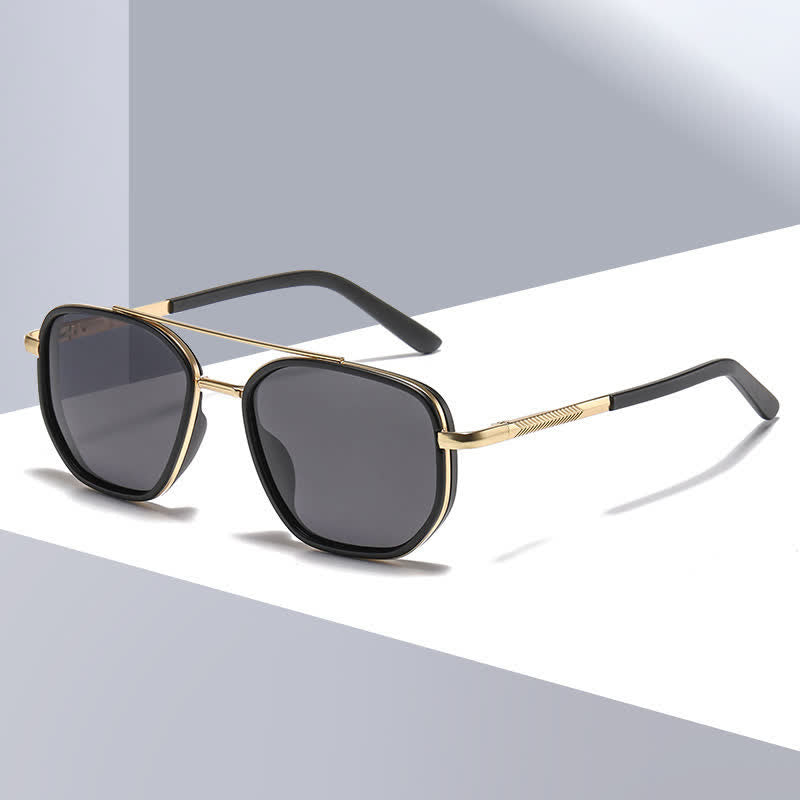 Geometric Frame Double Bridges Driving Polarized Sunglasses