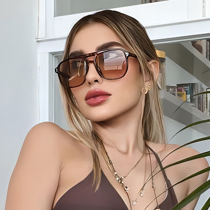 Vintage Double Bridges Tinted Aviator Sunglasses