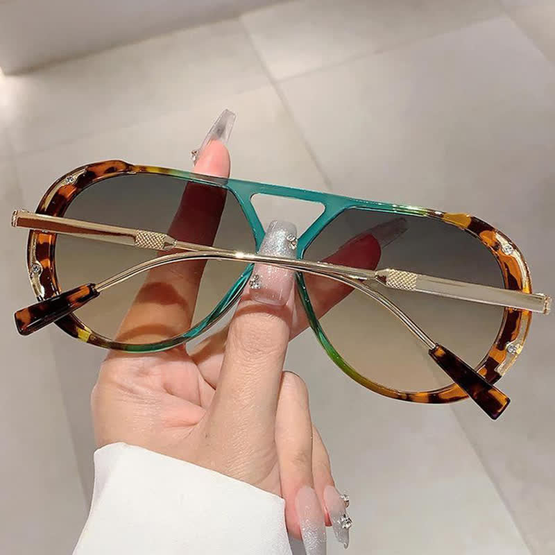 Double Bridges Tortoiseshell Oval Frame Sunglasses