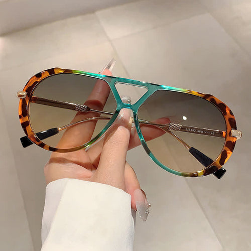 Double Bridges Tortoiseshell Oval Frame Sunglasses