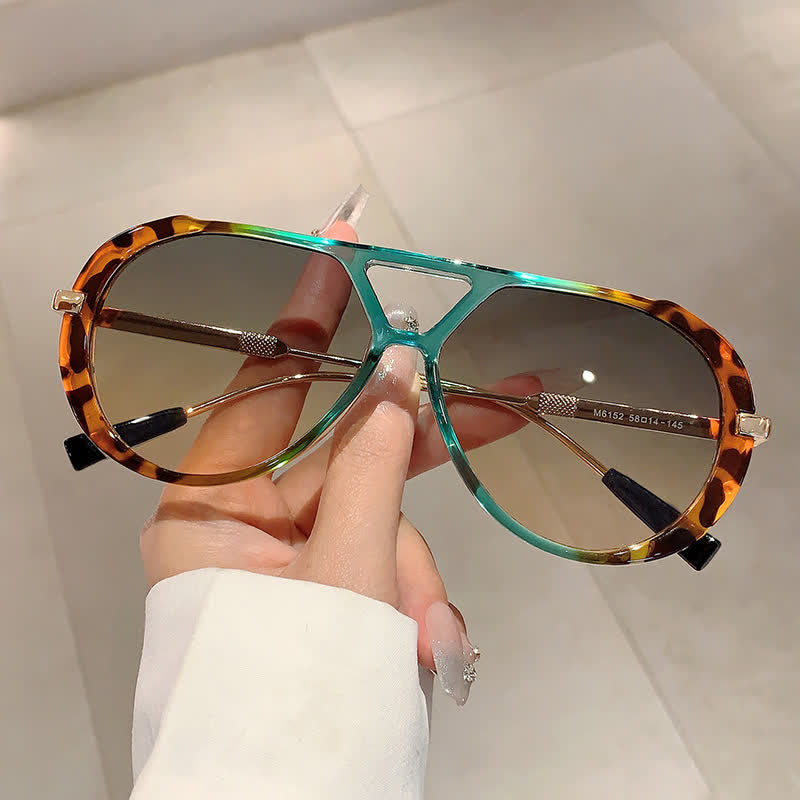 Double Bridges Tortoiseshell Oval Frame Sunglasses