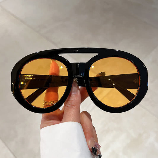 Round Frame Double Bridges Oversized Aviator Sunglasses
