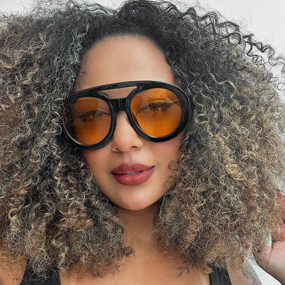 Round Frame Double Bridges Oversized Aviator Sunglasses