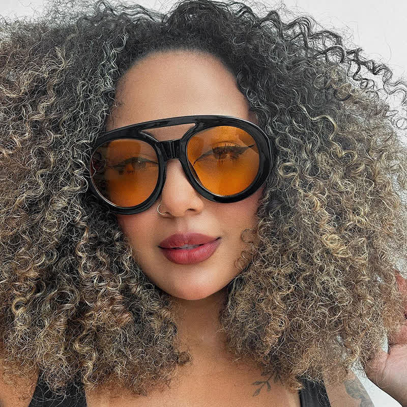 Round Frame Double Bridges Oversized Aviator Sunglasses