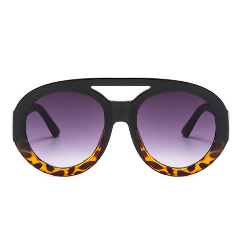 Round Frame Double Bridges Oversized Aviator Sunglasses