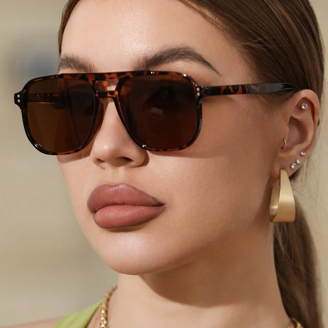Vintage Double Bridges Tinted Aviator Sunglasses