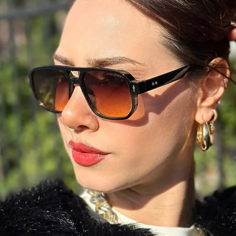 Square Frame Double Bridges Vintage Sunglasses