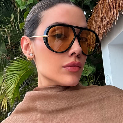Double Bridges Metal Temples Aviator Sunglasses