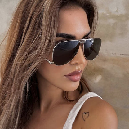 Double Bridges Metal Temples Aviator Sunglasses