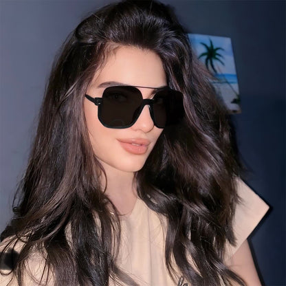 Unisex Double Bridges Square Frame Semi-Rimless Sunglasses