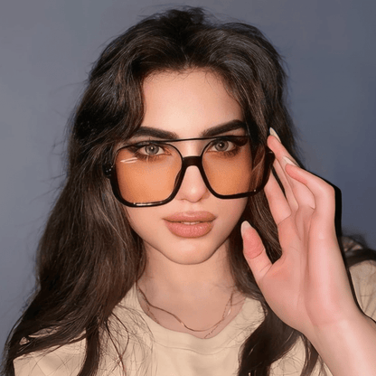 Unisex Double Bridges Square Frame Semi-Rimless Sunglasses