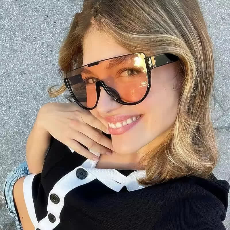 Oversized Frame Semi-Rimless Aviator Sunglasses
