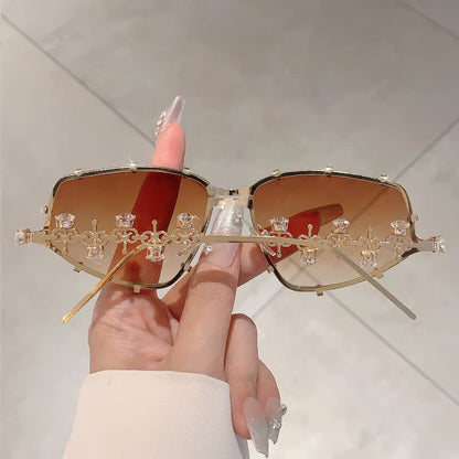 Rhinestone Decor Geometric Frame Hipster Y2K Sunglasses