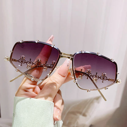 Rhinestone Decor Geometric Frame Hipster Y2K Sunglasses