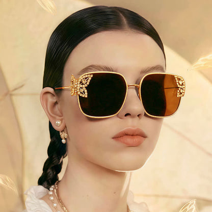 Square Frame Butterfly Decor Oversized Sunglasses