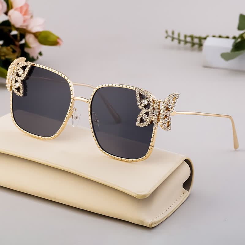 Square Frame Butterfly Decor Oversized Sunglasses