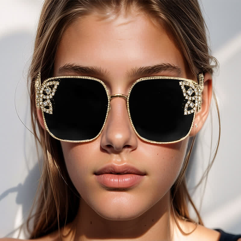 Square Frame Butterfly Decor Oversized Sunglasses