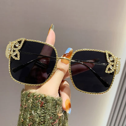 Square Frame Butterfly Decor Oversized Sunglasses