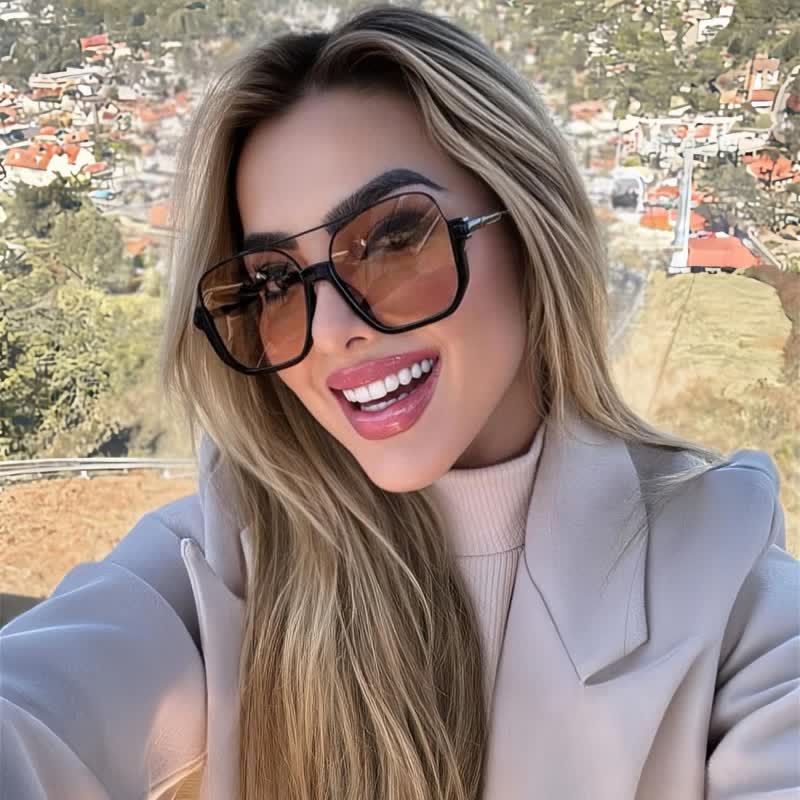 Unisex Double Bridges Square Frame Semi-Rimless Sunglasses