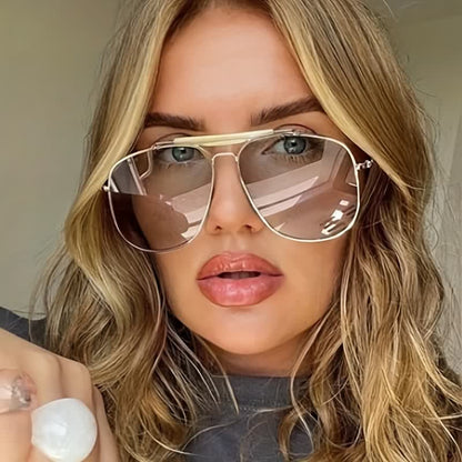 Double Bridges Oversized Frame Hipster Aviator Sunglasses