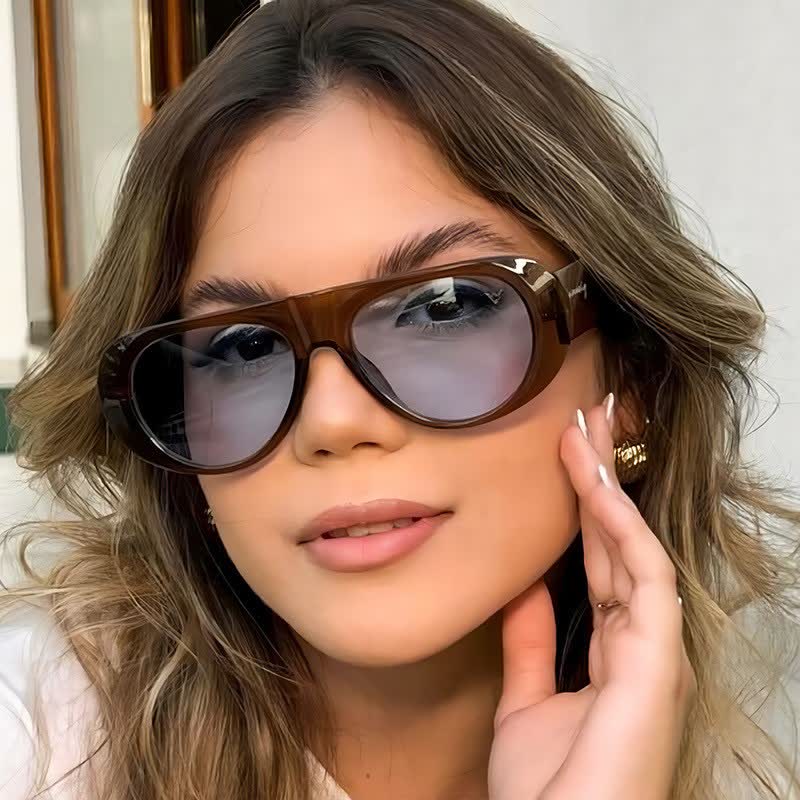 Oval Frame Wide Temples Vintage Aviator Sunglasses