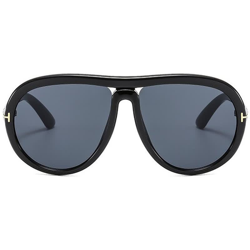 Double Bridges 'T' Design Oversized Frame Hipster Aviator Sunglasses