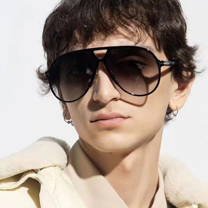 Double Bridges 'T' Design Oversized Frame Hipster Aviator Sunglasses