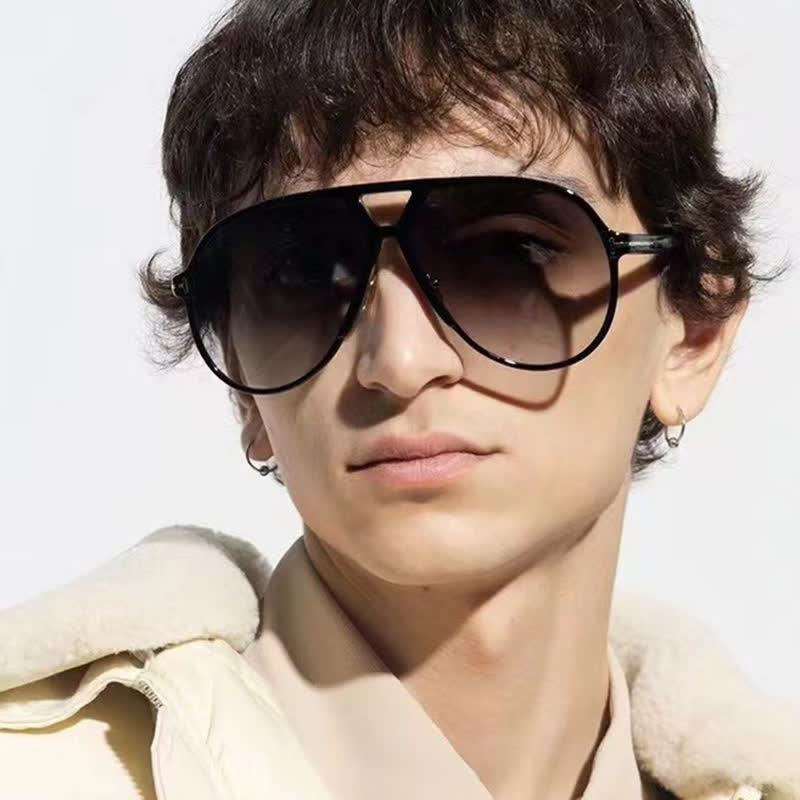 Double Bridges 'T' Design Oversized Frame Hipster Aviator Sunglasses