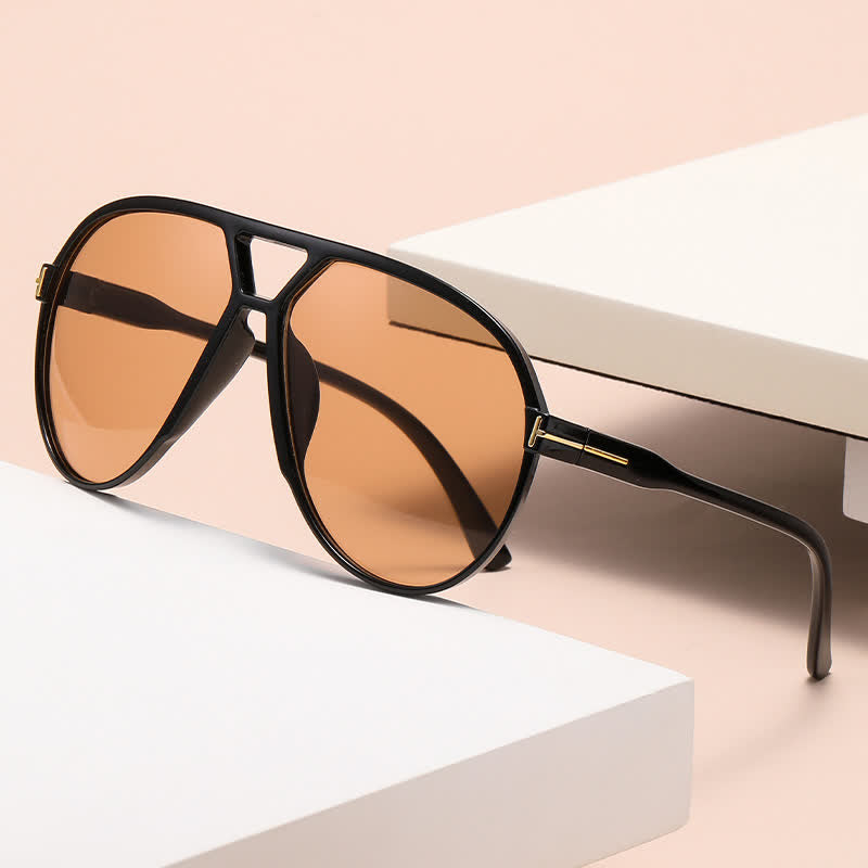 Double Bridges 'T' Design Oversized Frame Hipster Aviator Sunglasses