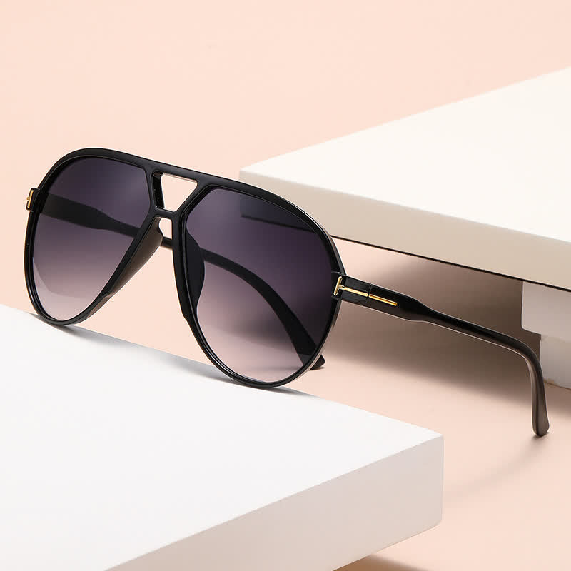 Double Bridges 'T' Design Oversized Frame Hipster Aviator Sunglasses