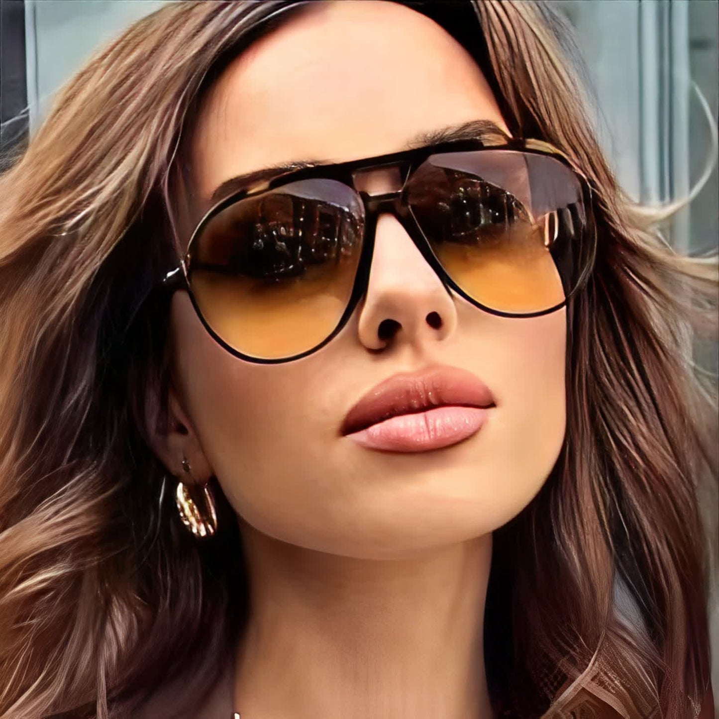 Double Bridges 'T' Design Oversized Frame Hipster Aviator Sunglasses