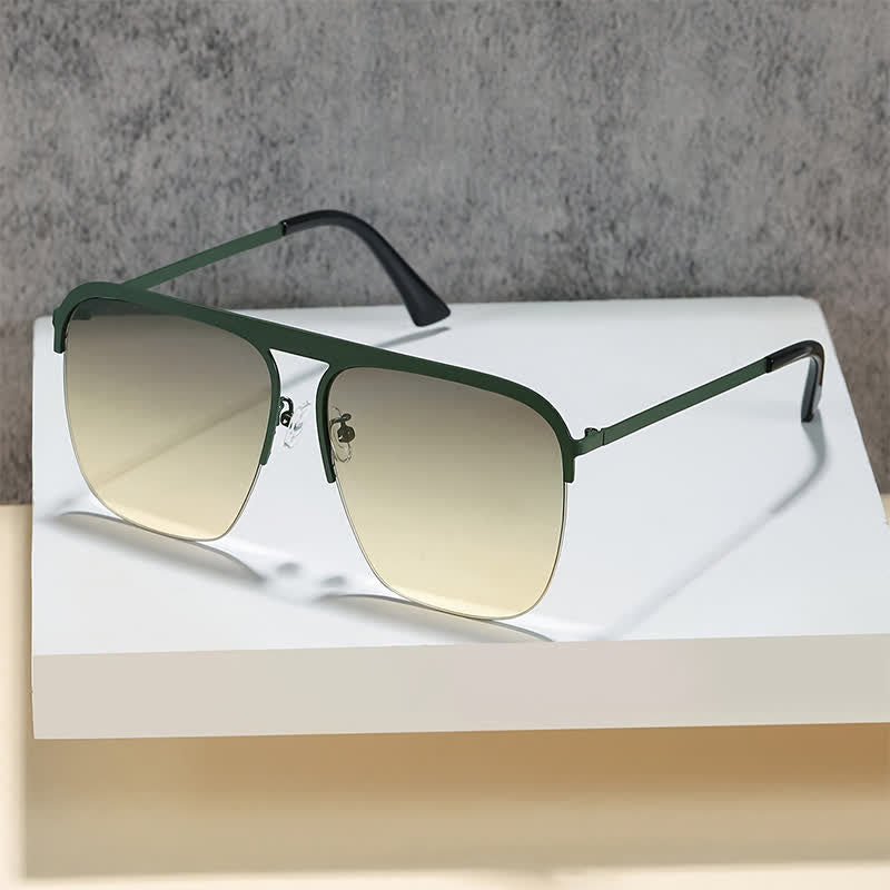 Square Frame Semi-Rimless Oversized Sunglasses