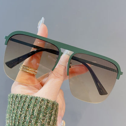 Square Frame Semi-Rimless Oversized Sunglasses