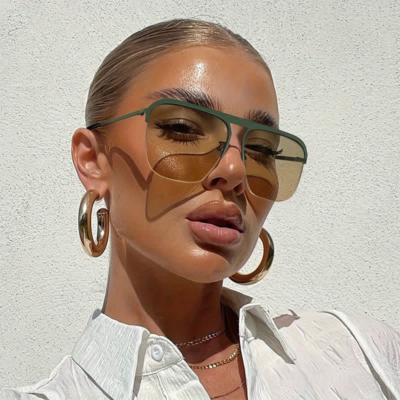 Square Frame Semi-Rimless Oversized Sunglasses