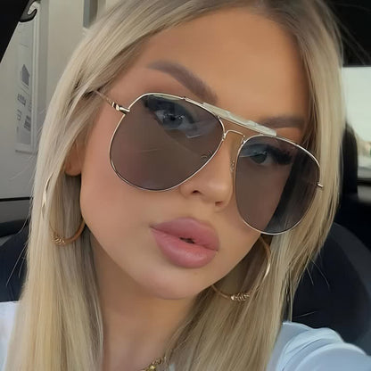 Double Bridges Oversized Frame Hipster Aviator Sunglasses