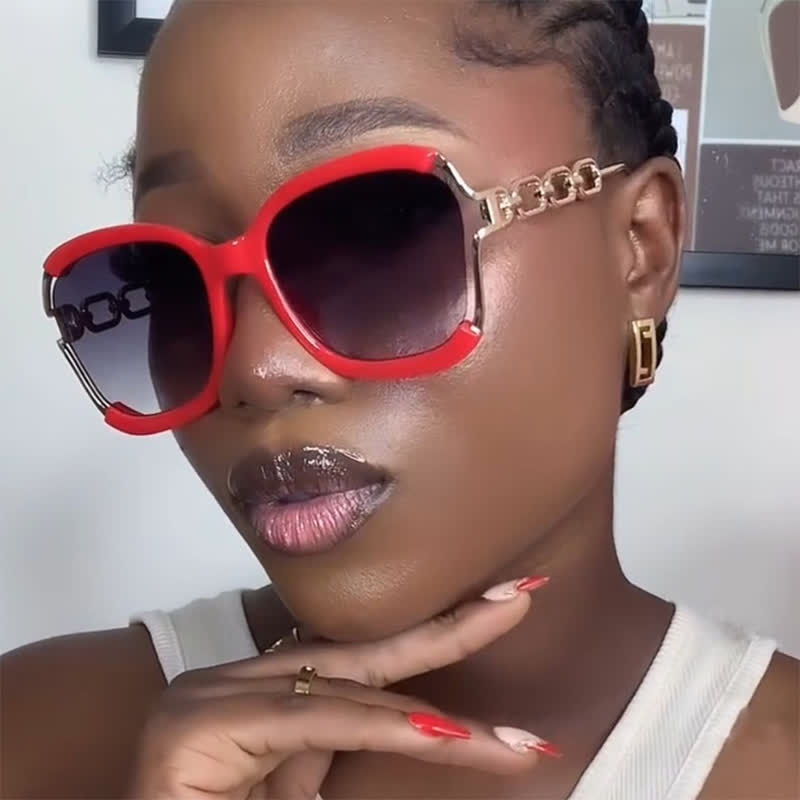 Fashion Square Chain Temples Oversized Sunglasses