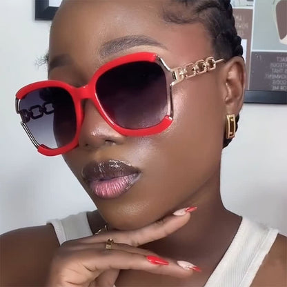 Fashion Square Chain Temples Oversized Sunglasses