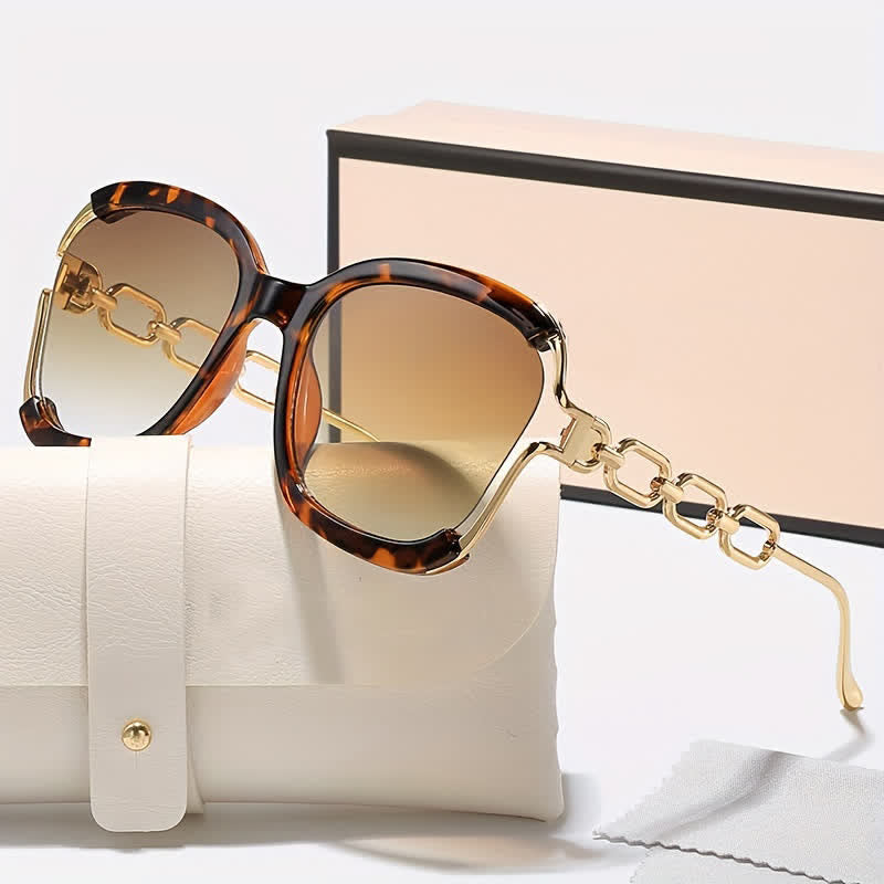 Fashion Square Chain Temples Oversized Sunglasses