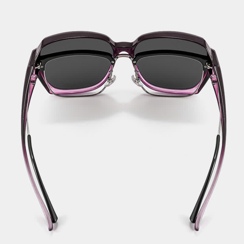 Square Frame Polarized Driving Sunglasses Fit Over Glasses for Nearsighted People