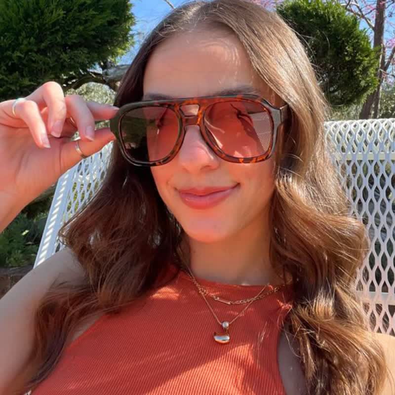 Double Bridges Thick Frame Hipster Aviator Sunglasses
