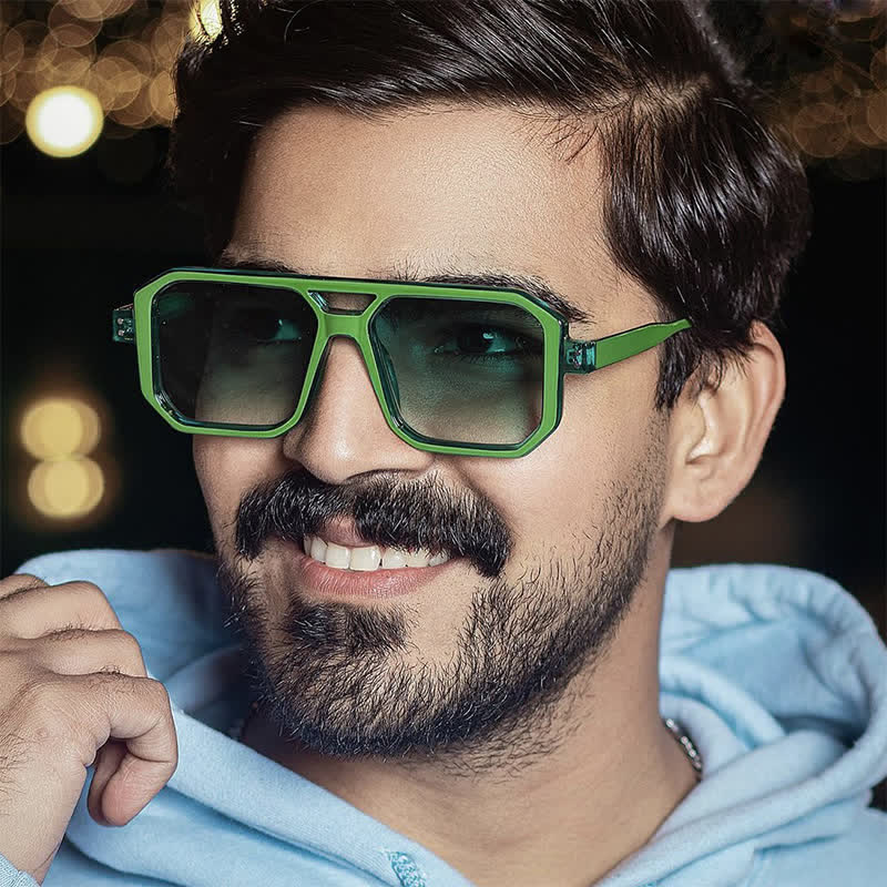 Trendy Square Frame Double Bridges Sunglasses