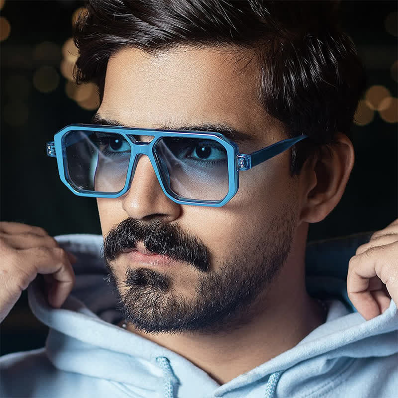 Trendy Square Frame Double Bridges Sunglasses